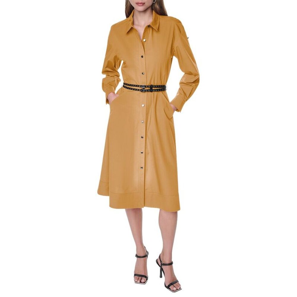 Dkny Womens Roll Tab Button-Down Dress, Brown